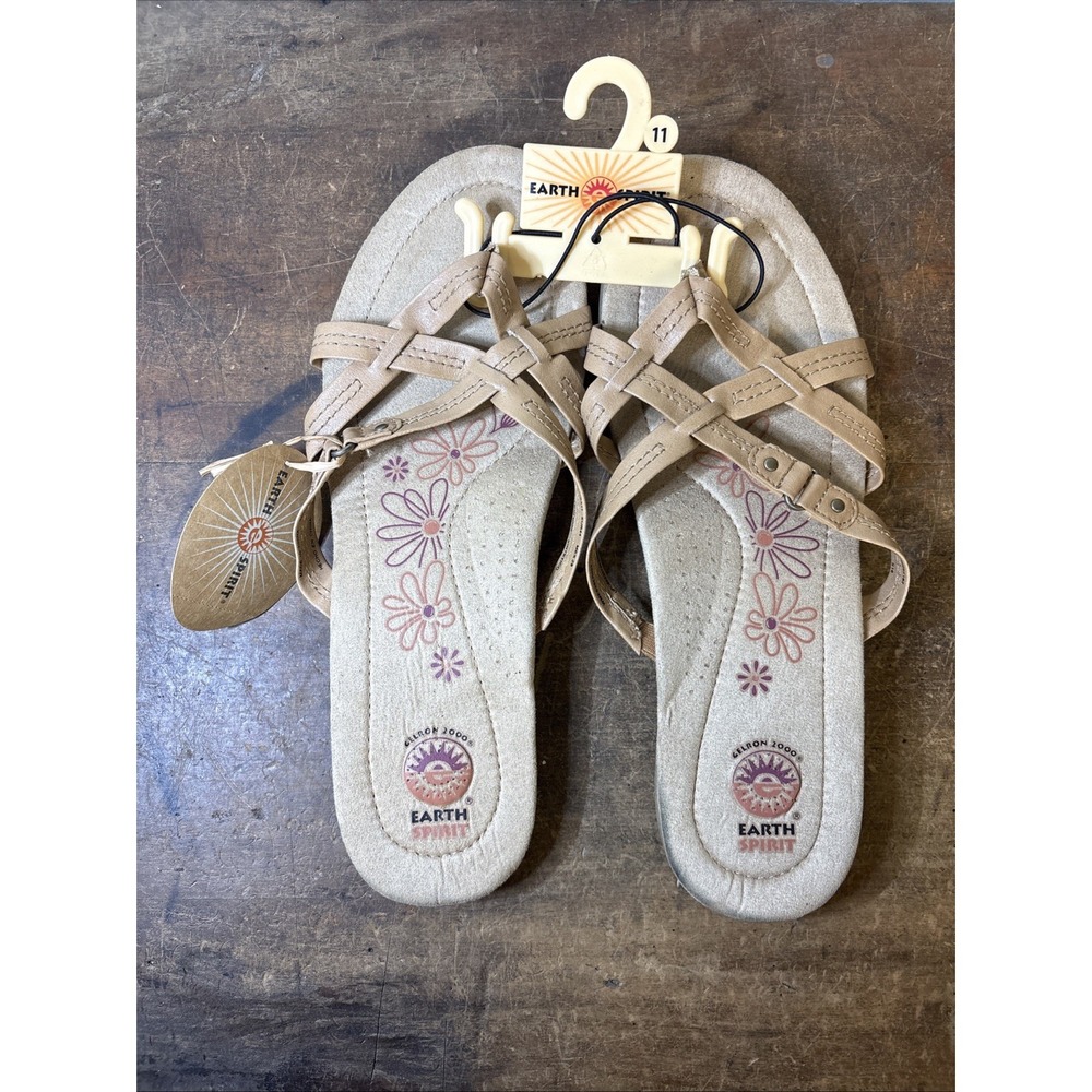 Earth Spirit Women's 11 Cottonwood Sandals Tan Slip-on Beaded Boho